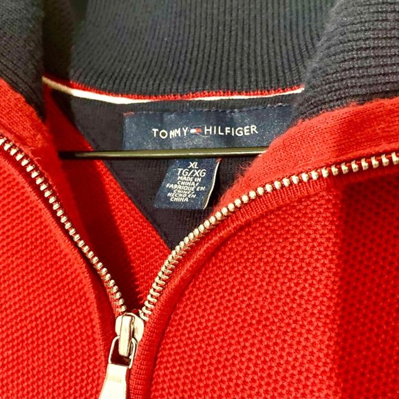 Red Men's Tommy Hilfiger Long Sleeve Sweater With Mid-Zipper- Size XL - Picture 3 of 4